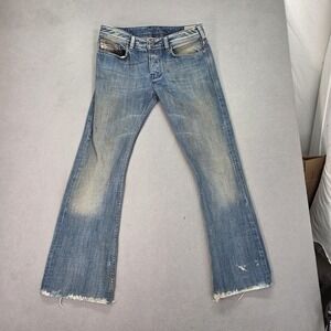 Diesel Industry Zathan Jeans Mens 30x30 Blue Bootcut Button Fly Stains 008AT